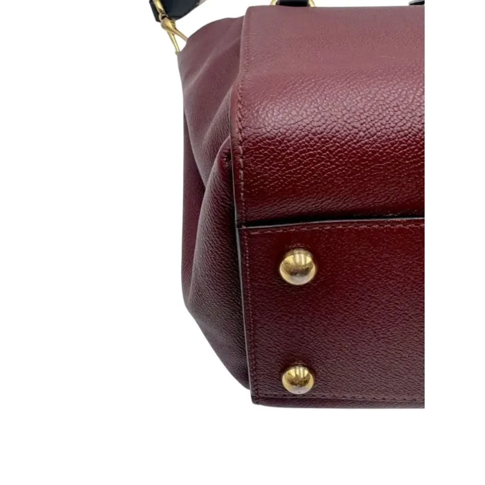 Burberry Medium Pebble Grained Burgundy Leather 2way Buckle Satchel Auth